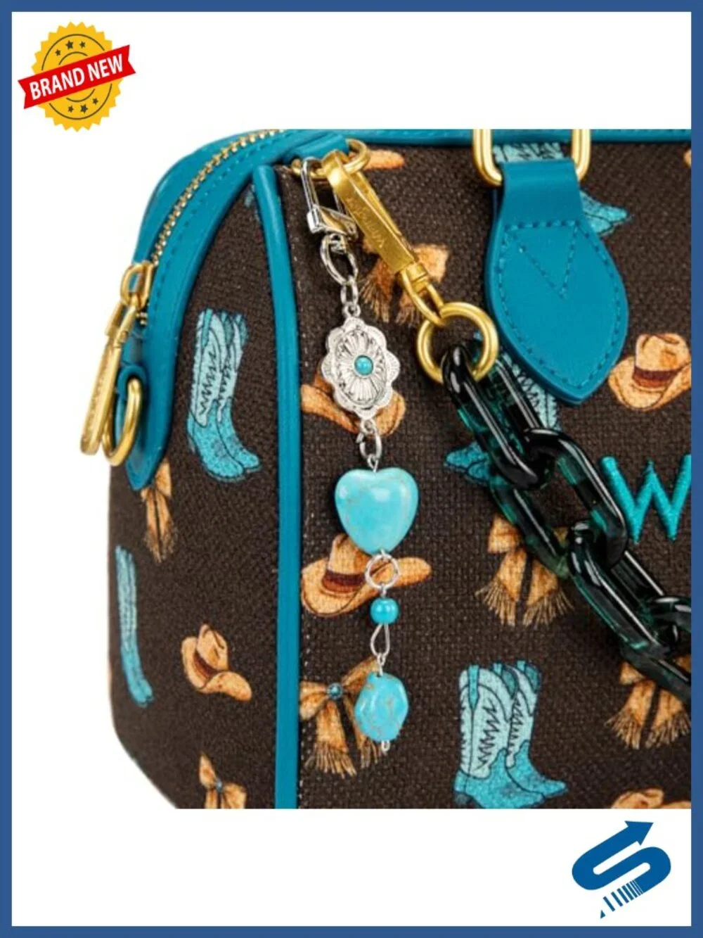 Wrangler Rodeo Icons Top Handle Handbag Western Satchel Barrel Bag with Chain